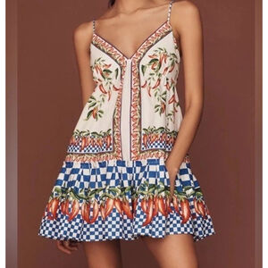 NWT FARM Rio Picnic Peppers Ainika V-Neck Babydoll Swing Mini Dress Size:XL $190